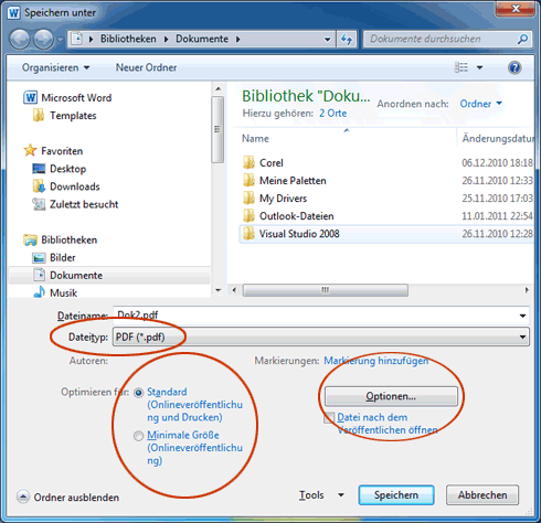 PDF für Druck mit Word 2010 erstellen